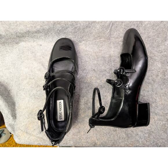 Steve Madden Scottie Mary Jane Ankle Strap Pump Black Size 9 Small Heel Classic - Picture 2 of 7